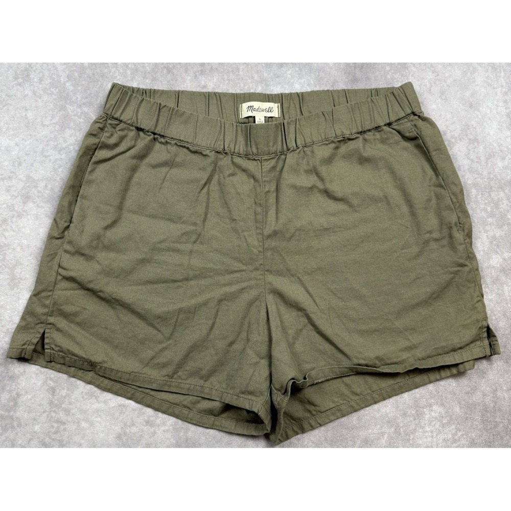 Madewell Women's Sz L Shorts Lightweight Pull on Elastic Comfort Olive‎ Green